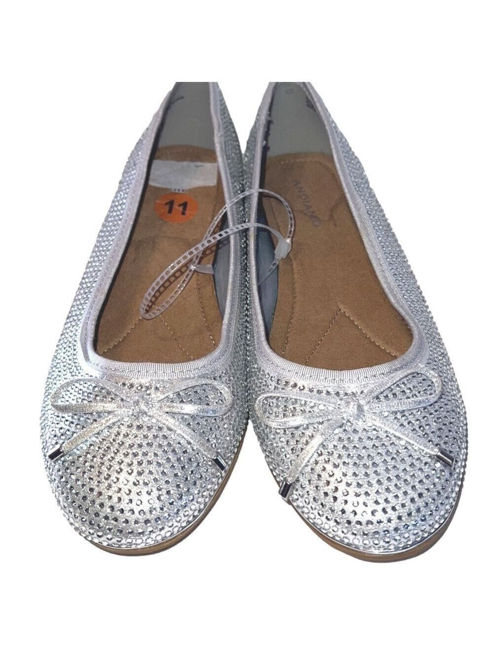 Andiamo Silver Rhinestone Flats with Bow, Size 11,  (T2) - Picture 9 of 10